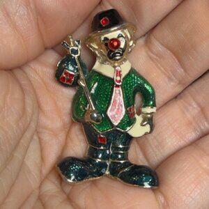 Clown Brooch Vintage Hobo Enamel Rhinestone Pin 2 Inch